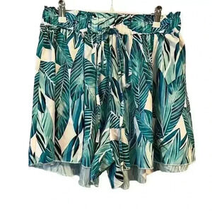 Women's Tropical Print Paperbag Waist Shorts Multicolor Size L